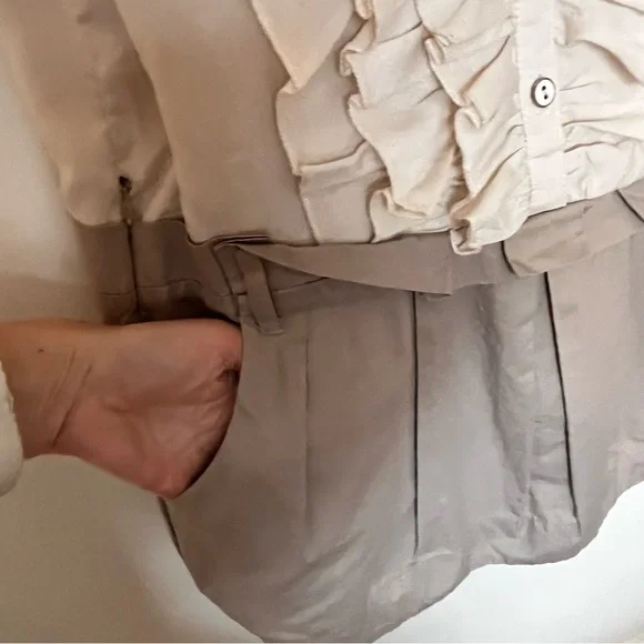 HaKa Ruffle Front Dress Neutral Two Tone Drop Waist Mini Cruel Intentions - Picture 7 of 10